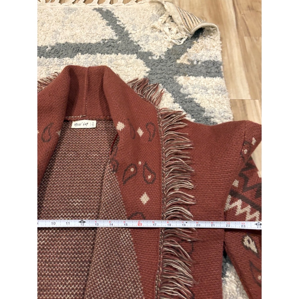 New In Southwestern Fringe Cardigan Rust Orange Aztec Paisley Boho Sweater M xx - Picture 7 of 8